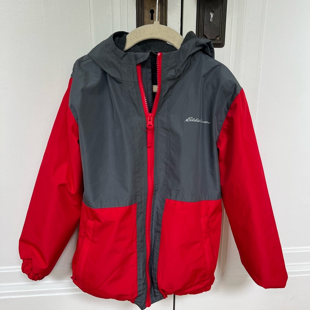 Eddie Bauer Barrier Ridge red and grey fleece-lined raincoat XS (5/6)